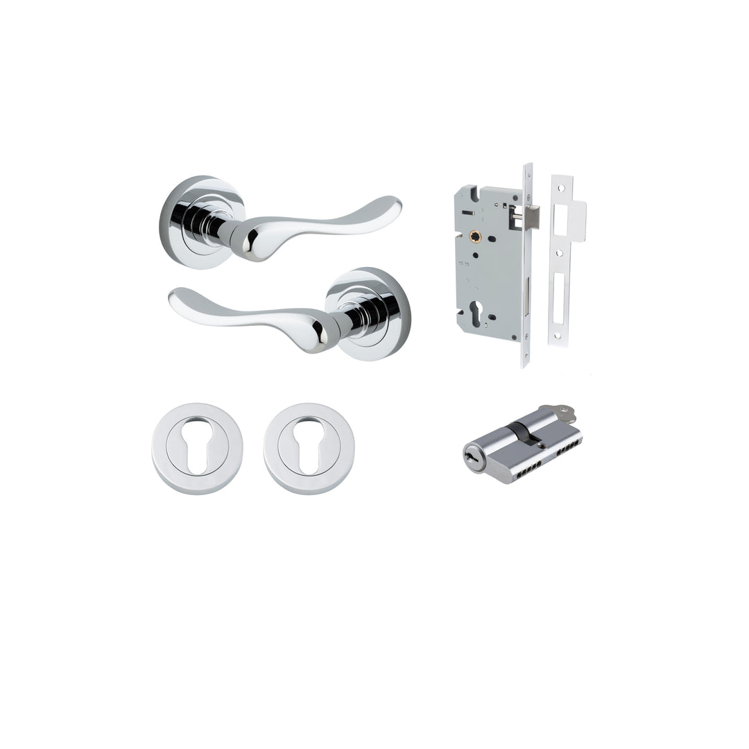 Stirling Lever - Round Rose Entrance Kit with Separate High Security Lock Polished Chrome