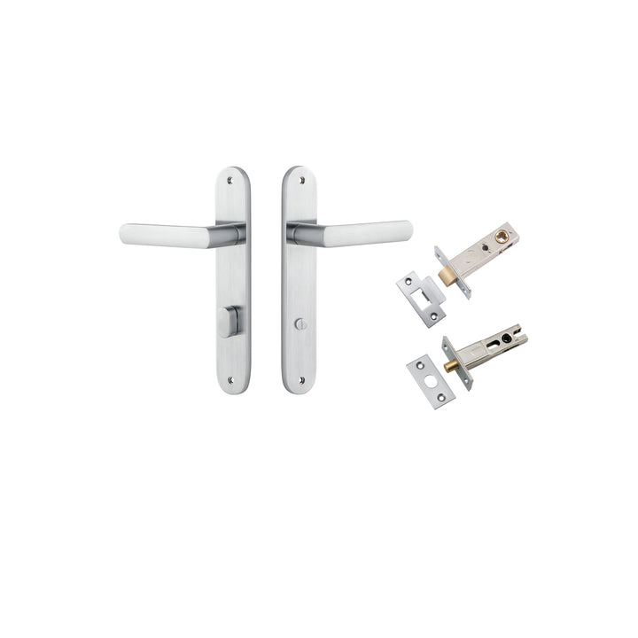 Osaka Lever - Oval Backplate Privacy Kit with Privacy Turn Brushed Chrome