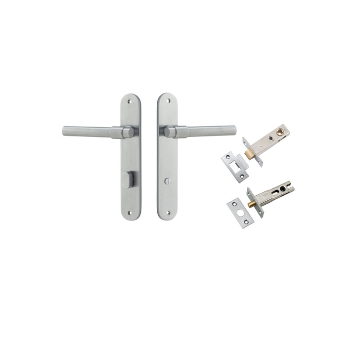 Helsinki Lever - Oval Backplate Privacy Kit with Privacy Turn Brushed Chrome