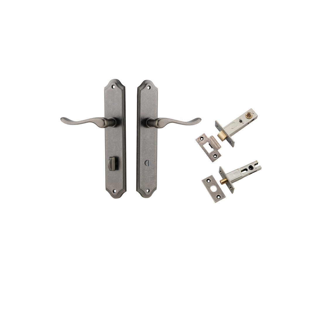 Stirling Lever - Shouldered Backplate Privacy Kit with Privacy Turn Distressed Nickel