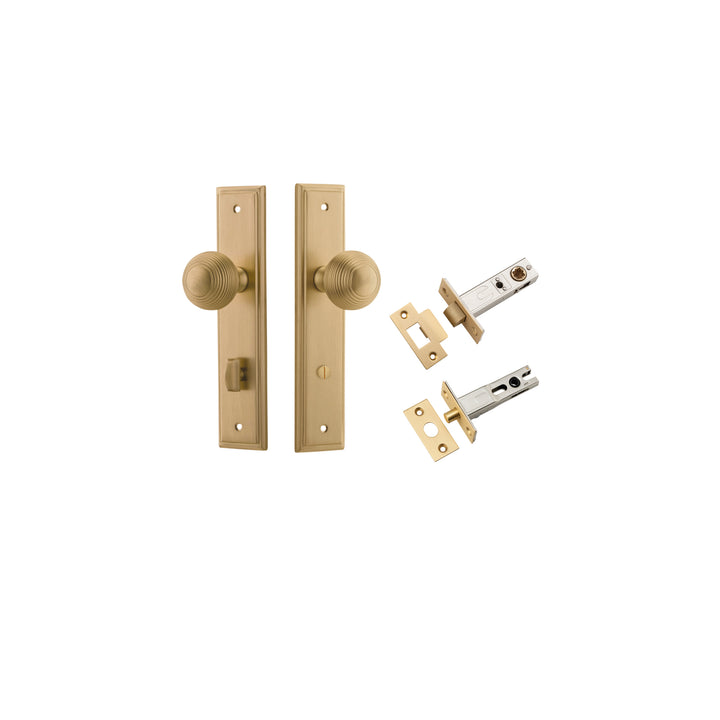 Guildford Knob - Stepped Backplate Privacy Kit with Privacy Turn Brushed Brass