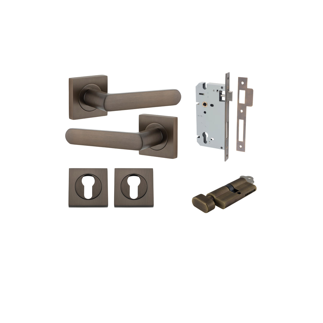Osaka Lever - Square Rose Entrance Kit with Separate High Security Lock Signature Brass