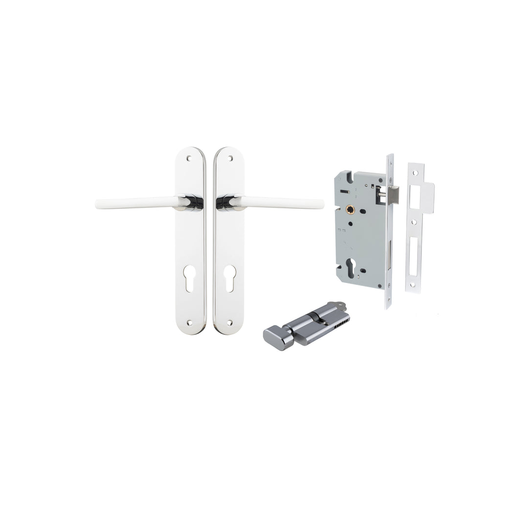 Baltimore Lever - Oval Backplate Entrance Kit with High Security Lock Polished Chrome
