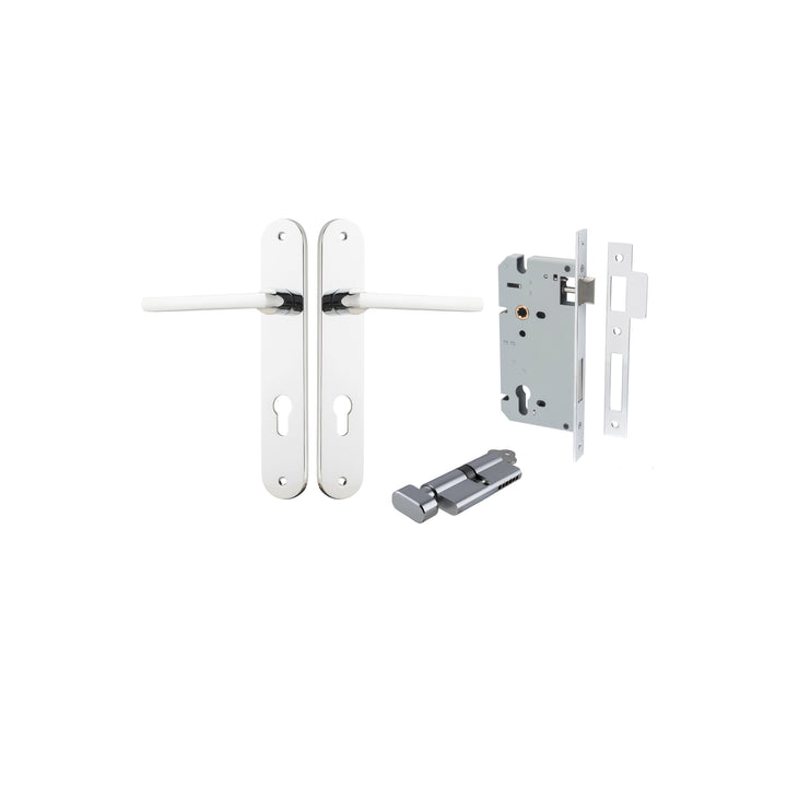 Baltimore Lever - Oval Backplate Entrance Kit with High Security Lock Polished Chrome