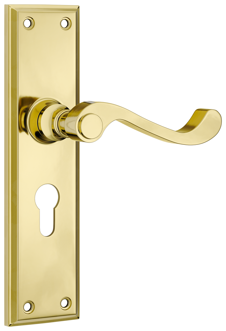 Door Lever Milton Euro Pair Polished Brass H200xW50xP68mm