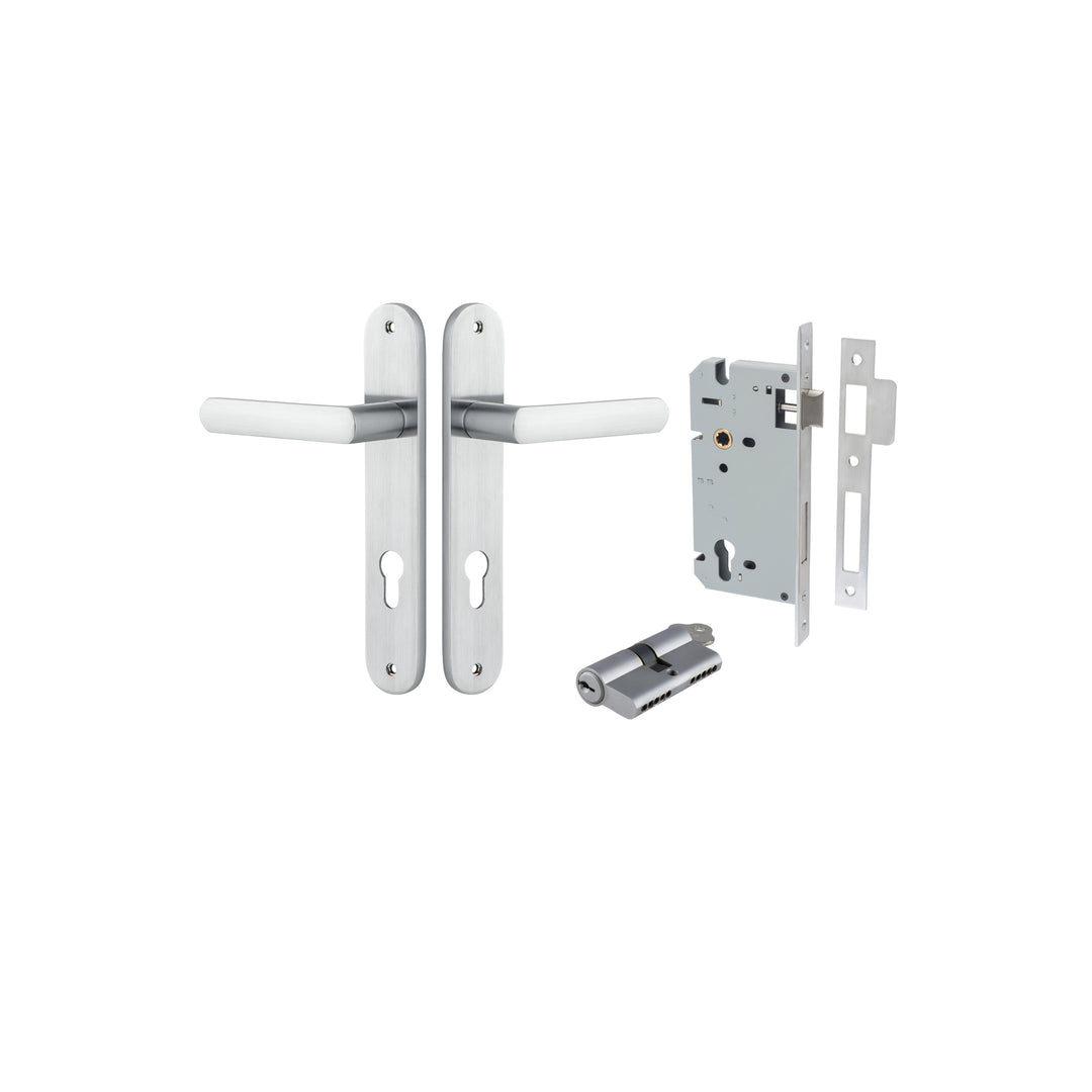 Osaka Lever - Oval Backplate Entrance Kit with High Security Lock Brushed Chrome