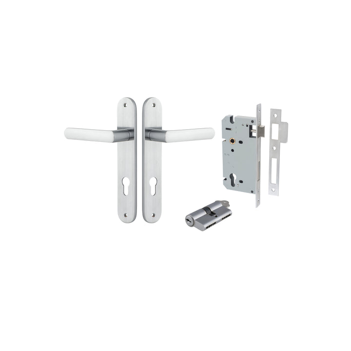 Osaka Lever - Oval Backplate Entrance Kit with High Security Lock Brushed Chrome