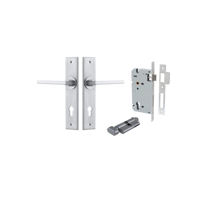 Baltimore Lever - Chamfered Backplate Entrance Kit with High Security Lock Brushed Chrome
