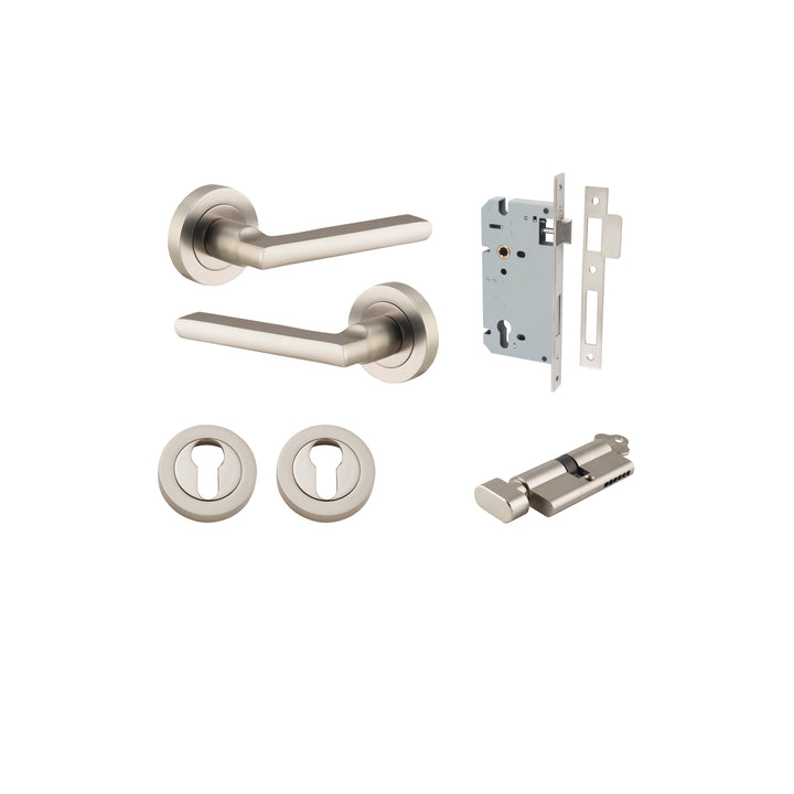 Baltimore Lever - Round Rose Entrance Kit with Separate High Security Lock Satin Nickel