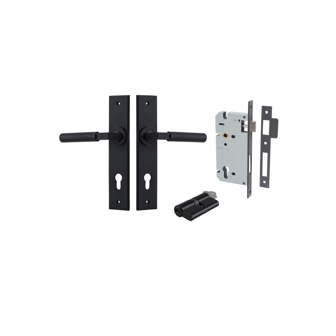 Brunswick Lever - Chamfered Backplate Entrance Kit with High Security Lock Matt Black