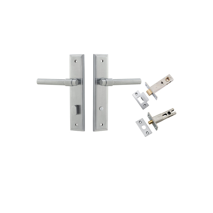 Helsinki Lever - Stepped Backplate Privacy Kit with Privacy Turn Brushed Chrome
