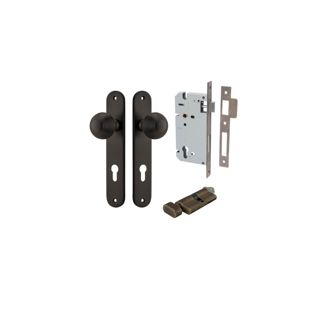 Guildford Knob - Oval Backplate Entrance Kit with High Security Lock Signature Brass