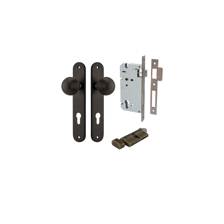 Guildford Knob - Oval Backplate Entrance Kit with High Security Lock Signature Brass