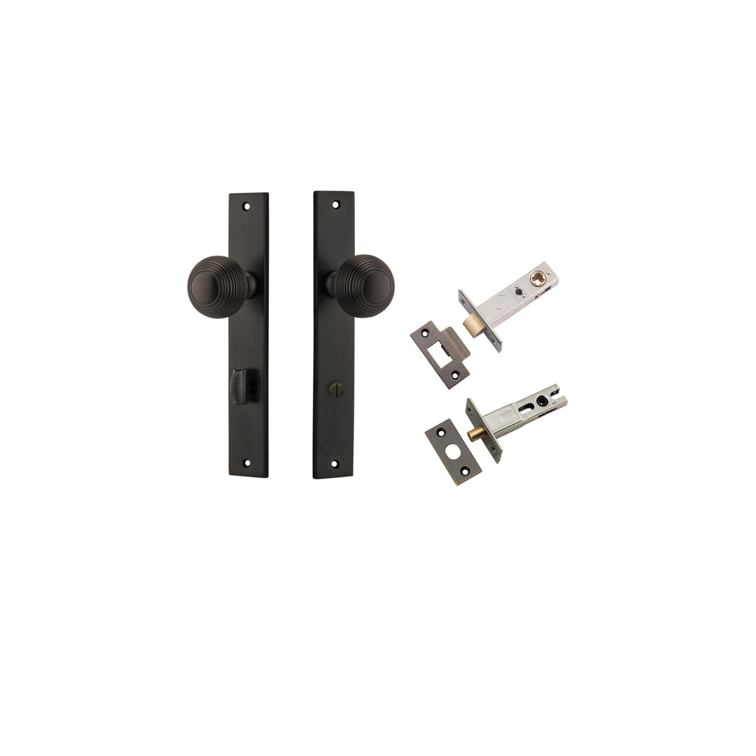 Guildford Knob - Rectangular Backplate Privacy Kit with Privacy Turn Signature Brass