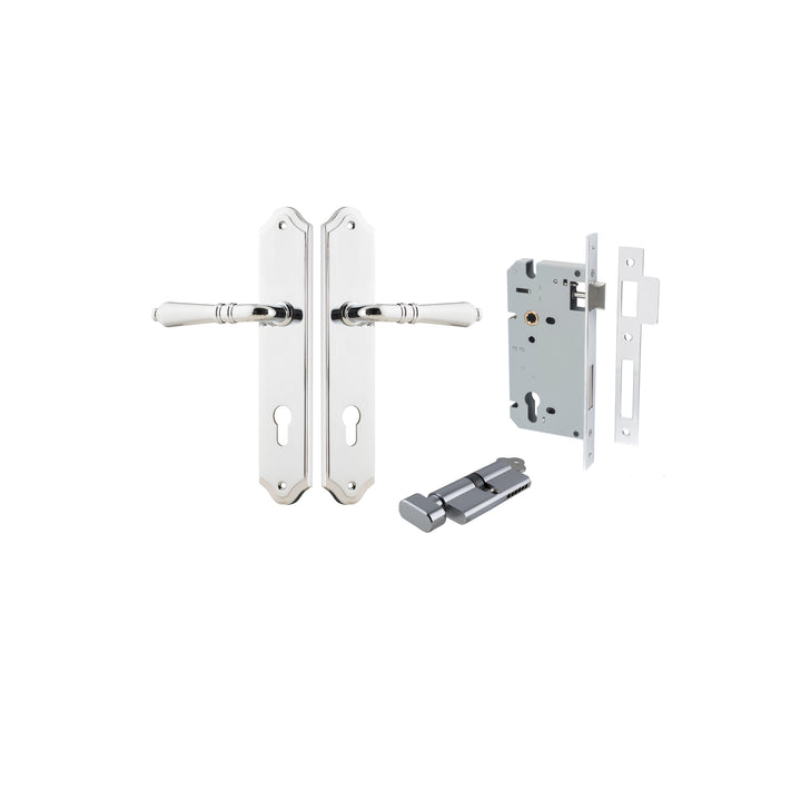 Sarlat Lever - Shouldered Backplate Entrance Kit with High Security Lock Polished Chrome