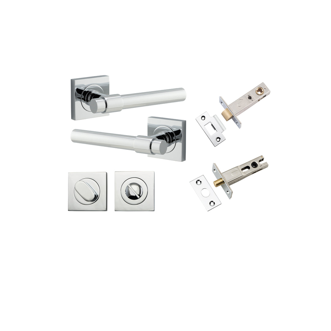 Helsinki Lever - Square Rose Privacy Kit with Separate Privacy Turn Polished Chrome