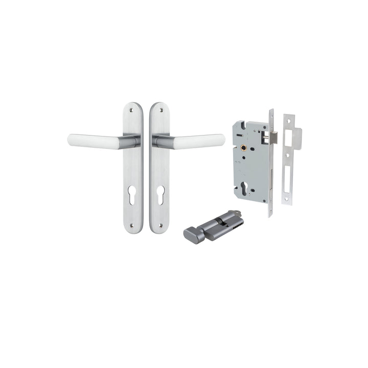 Osaka Lever - Oval Backplate Entrance Kit with High Security Lock Brushed Chrome