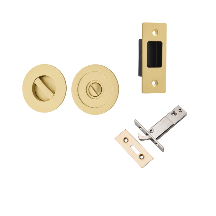 Round Sliding Door Pull Privacy Kit with Inbuilt Privacy Turn Brushed Gold PVD