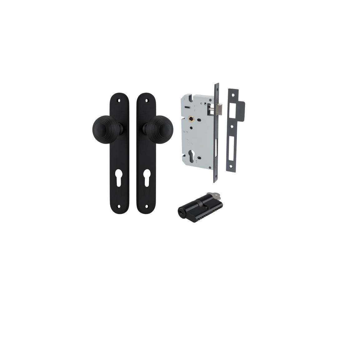 Guildford Knob - Oval Backplate Entrance Kit with High Security Lock Matt Black