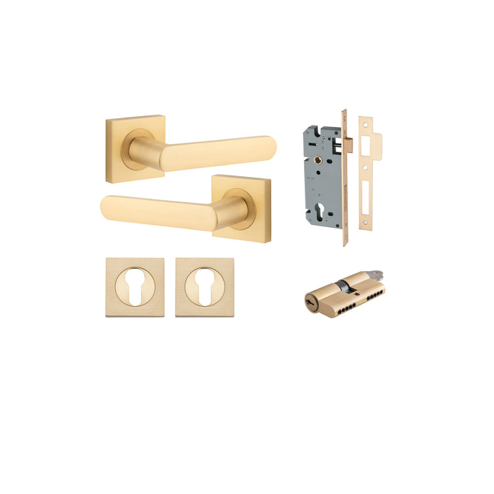 Osaka Lever - Square Rose Entrance Kit with Separate High Security Lock Brushed Brass
