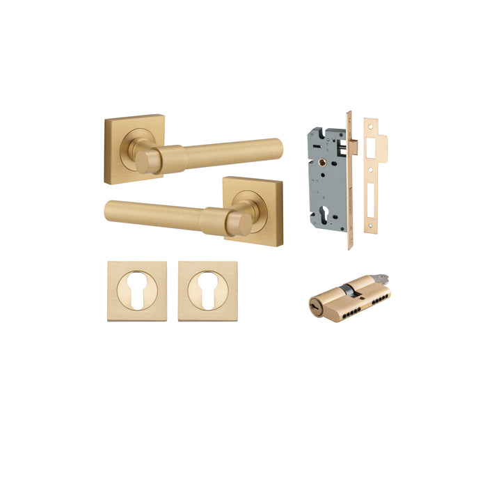 Helsinki Lever - Square Rose Entrance Kit with Separate High Security Lock Brushed Brass