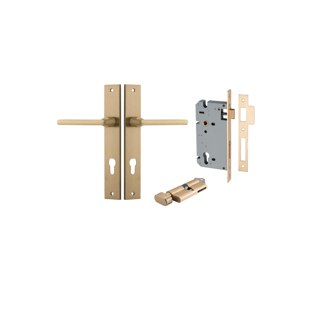 Baltimore Lever - Rectangular Backplate Entrance Kit with High Security Lock Brushed Brass