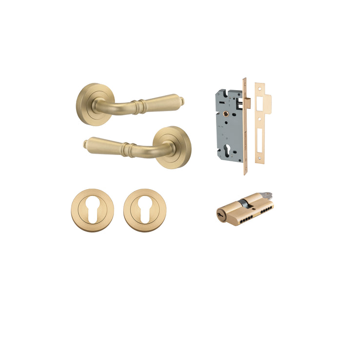 Sarlat Lever - Round Rose Entrance Kit with Separate High Security Lock Brushed Brass