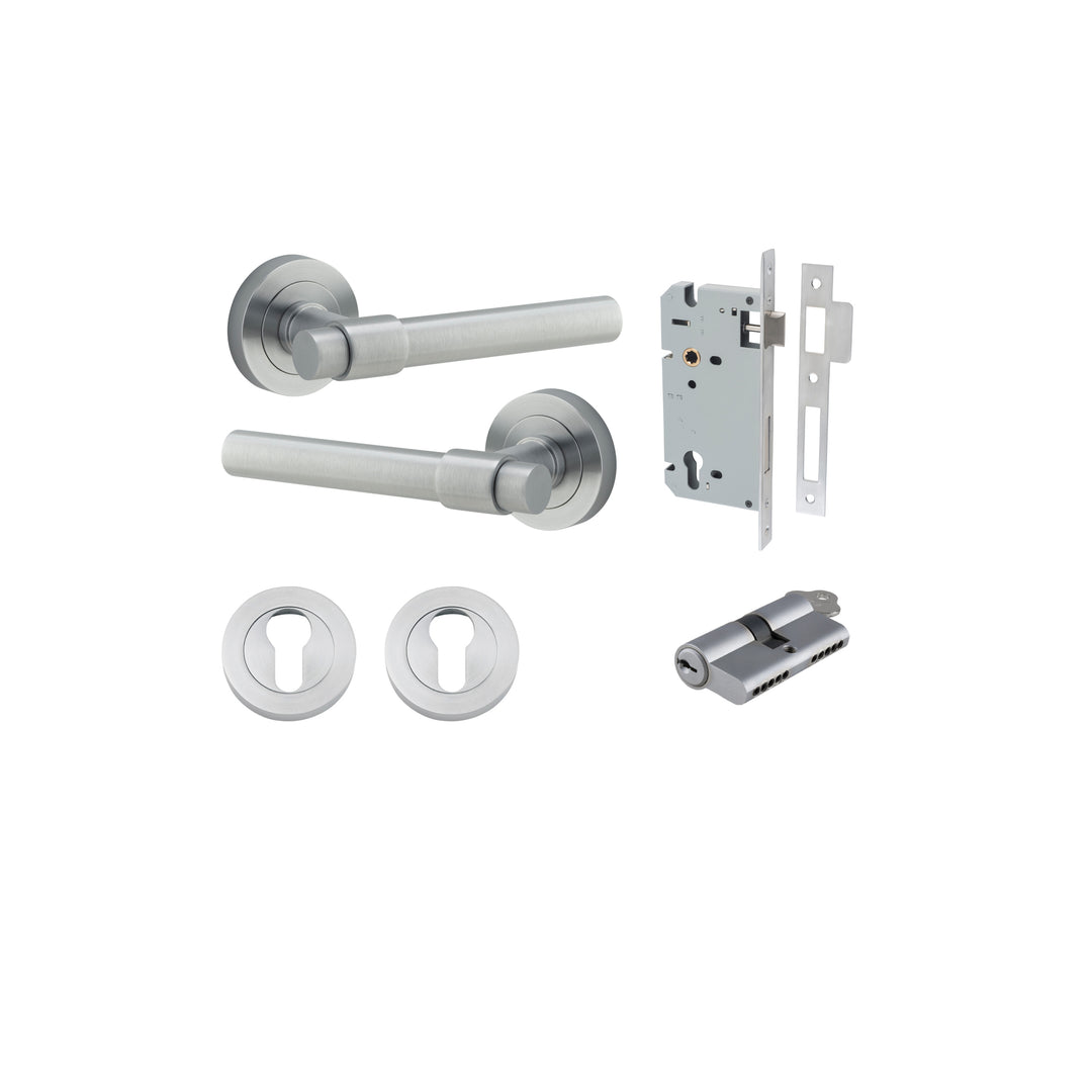Helsinki Lever - Round Rose Entrance Kit with Separate High Security Lock Brushed Chrome