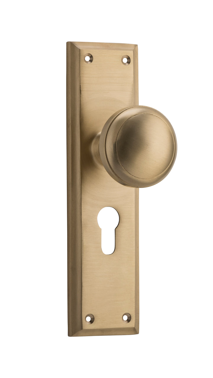 Door Knob Milton Euro Pair Unlacquered Satin Brass H200xW50xP73mm