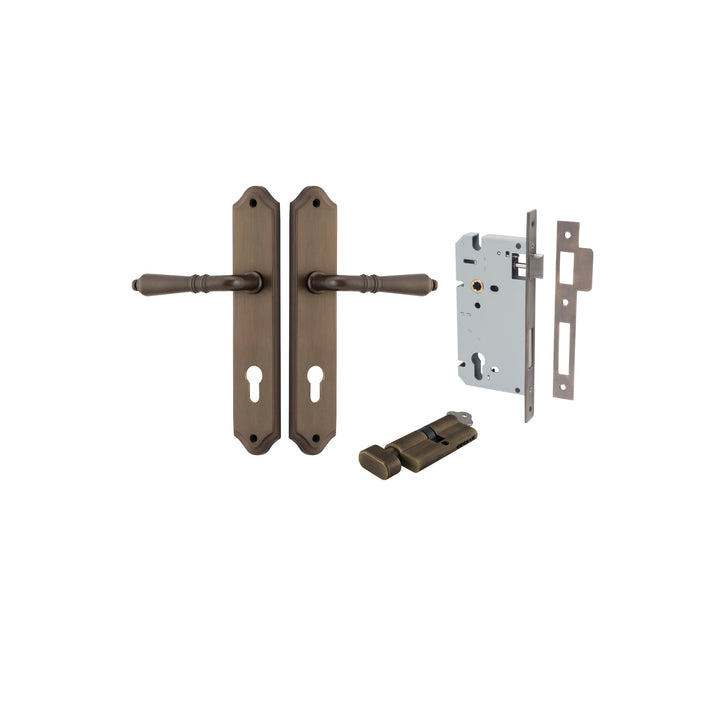 Sarlat Lever - Shouldered Backplate Entrance Kit with High Security Lock Signature Brass
