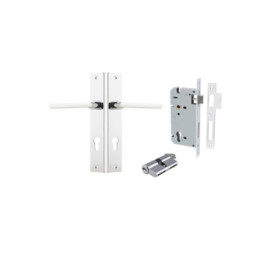 Baltimore Lever - Rectangular Backplate Entrance Kit with High Security Lock Polished Chrome