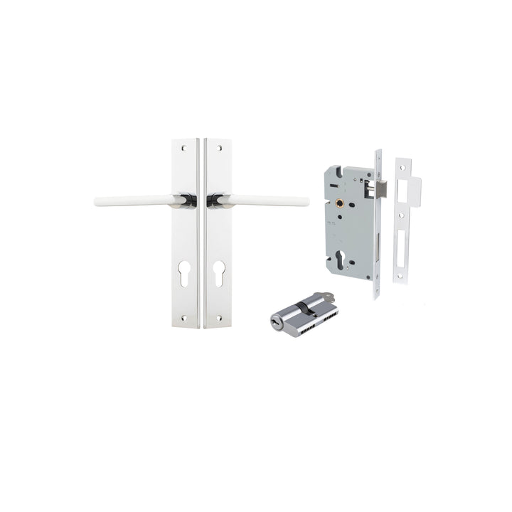 Baltimore Lever - Rectangular Backplate Entrance Kit with High Security Lock Polished Chrome