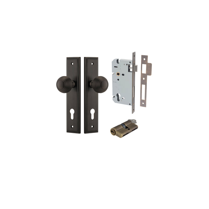 Guildford Knob - Stepped Backplate Entrance Kit with High Security Lock Signature Brass
