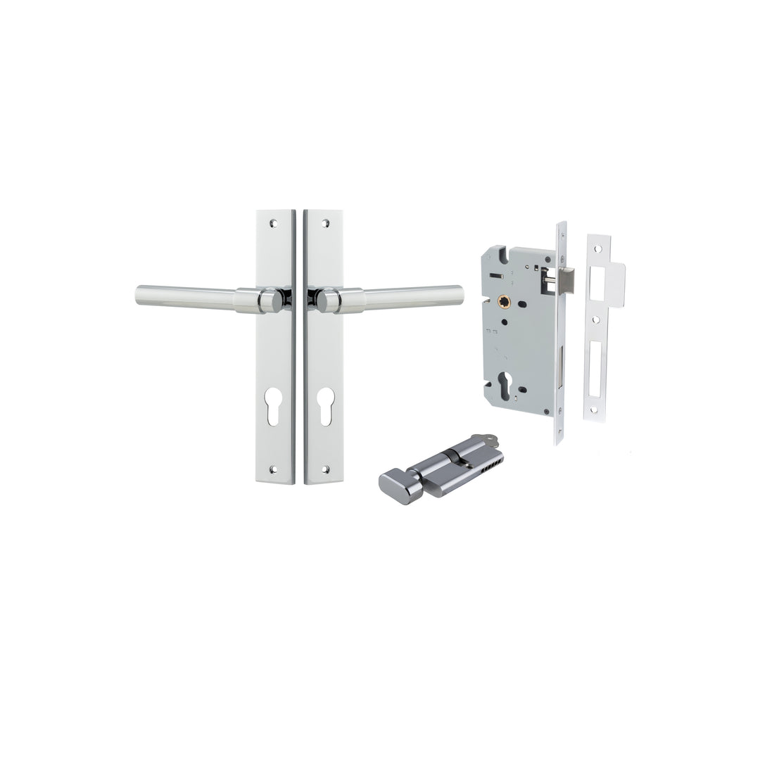 Helsinki Lever - Rectangular Backplate Entrance Kit with High Security Lock Polished Chrome