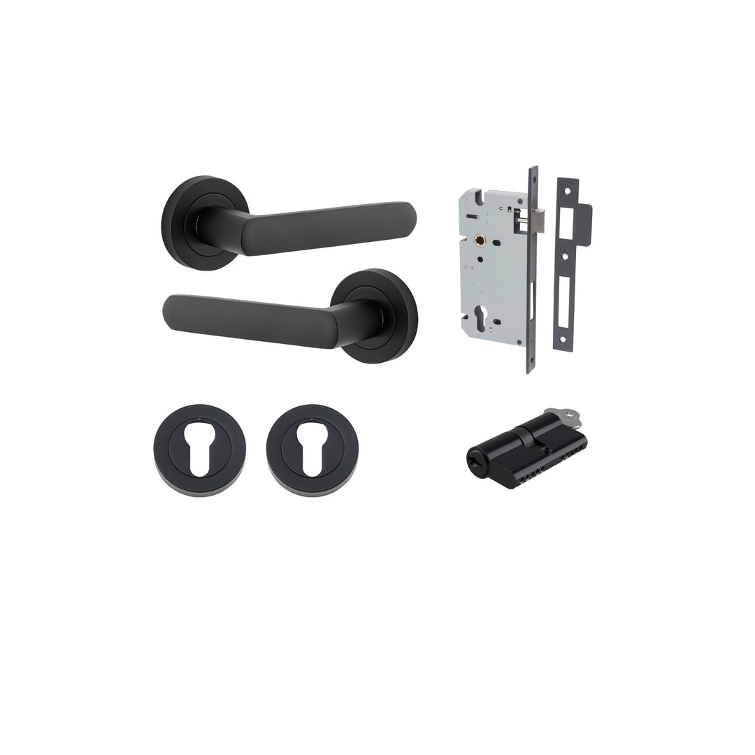 Osaka Lever - Round Rose Entrance Kit with Separate High Security Lock Matt Black