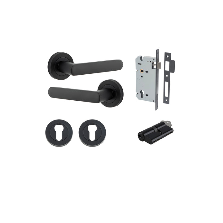 Osaka Lever - Round Rose Entrance Kit with Separate High Security Lock Matt Black