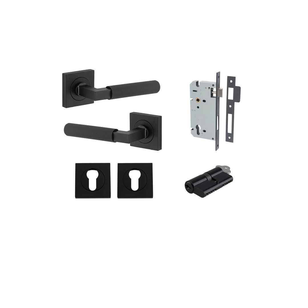 Brunswick Lever - Square Rose Entrance Kit with High Security Lock Matt Black