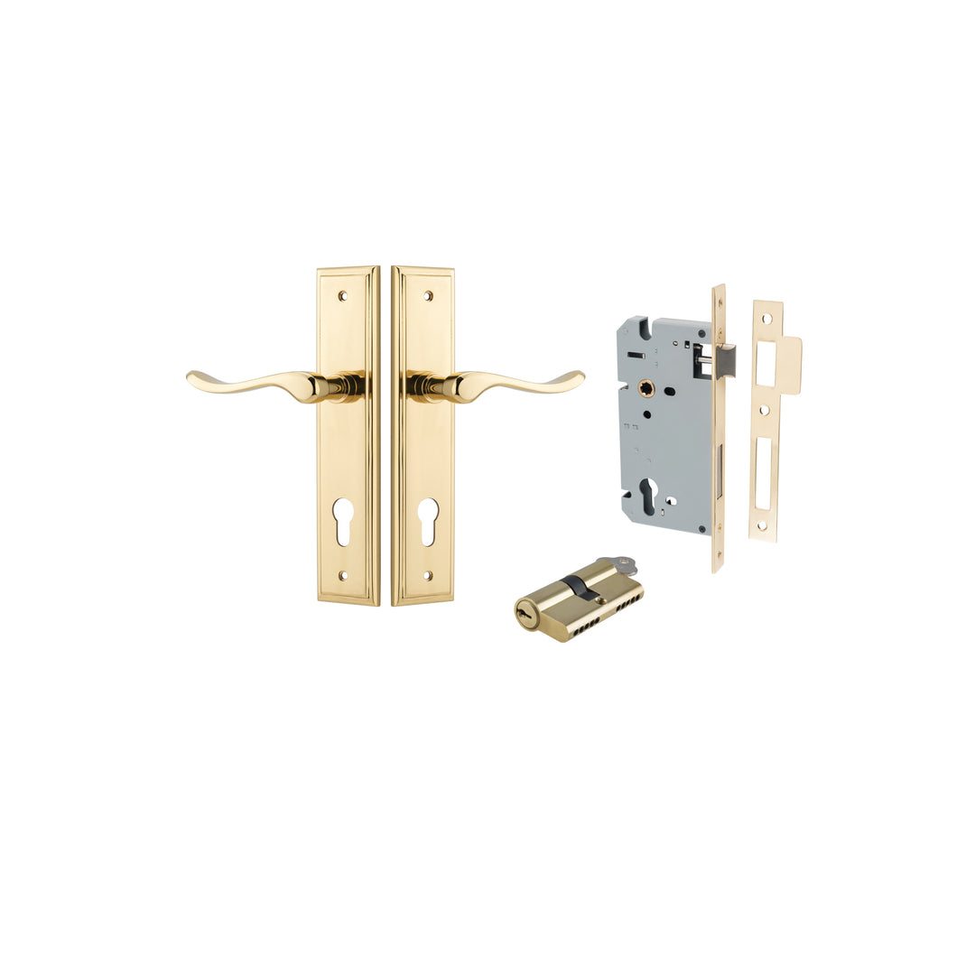 Stirling Lever - Stepped Backplate Entrance Kit with High Security Lock Polished Brass