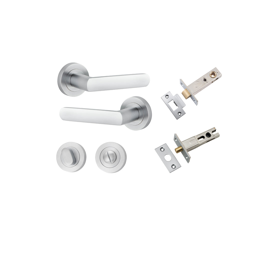 Osaka Lever - Round Rose Privacy Kit with Separate Privacy Turn Brushed Chrome