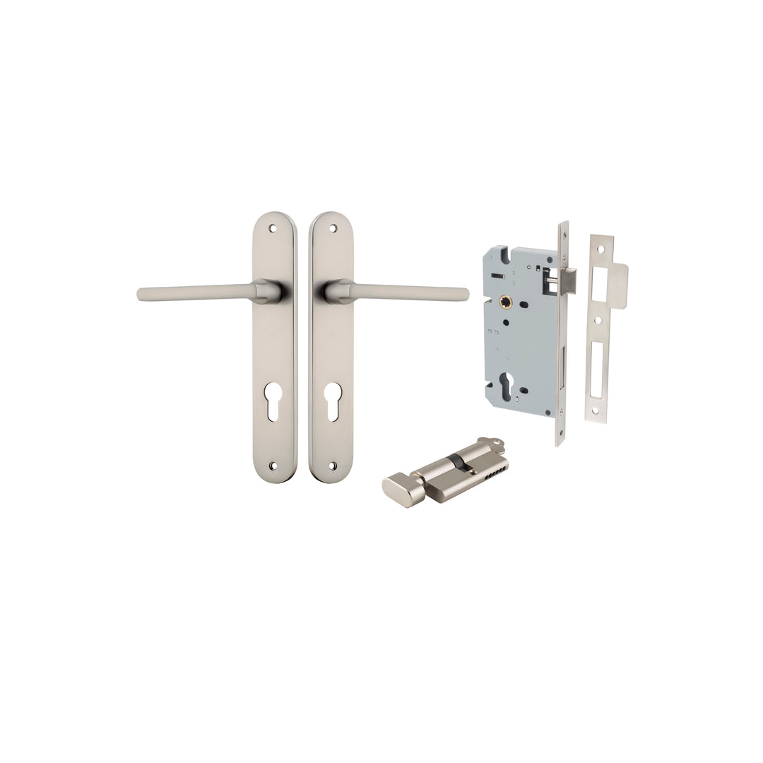 Baltimore Lever - Oval Backplate Entrance Kit with High Security Lock Satin Nickel