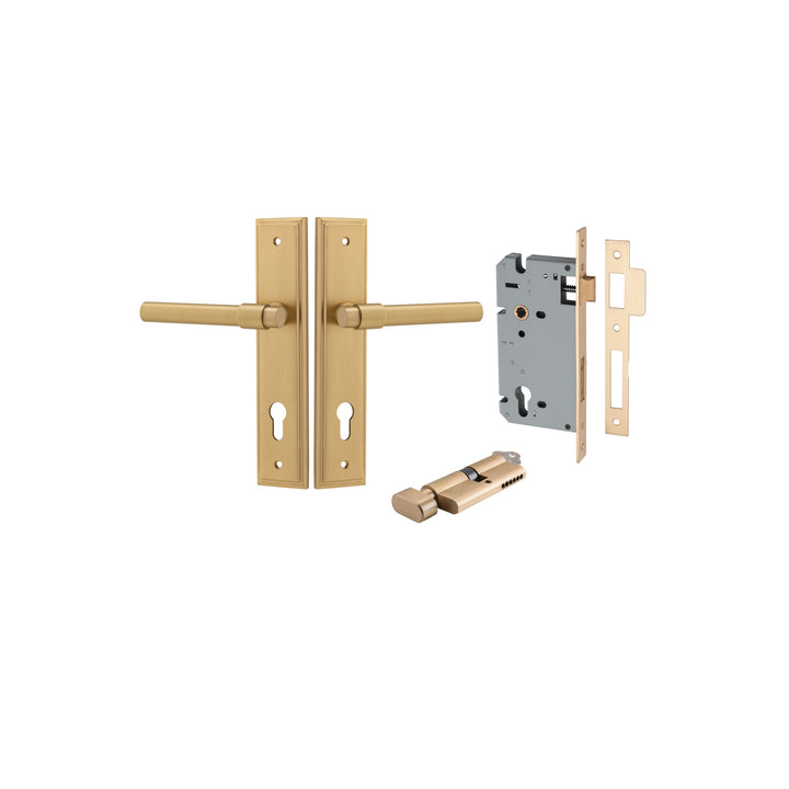 Helsinki Lever - Stepped Backplate Entrance Kit with High Security Lock Brushed Brass