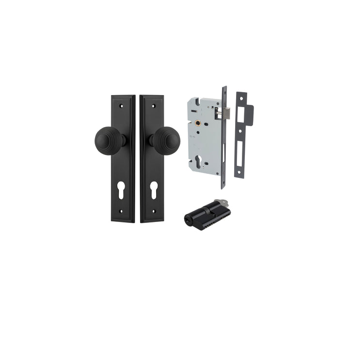 Guildford Knob - Stepped Backplate Entrance Kit with High Security Lock Matt Black
