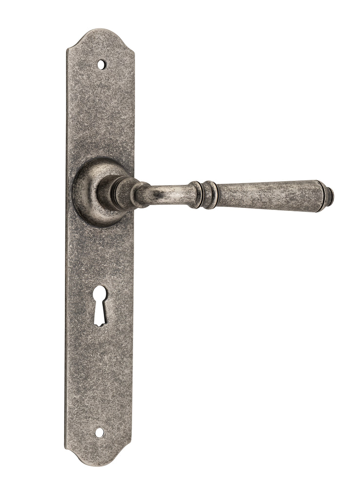Door Lever Reims Lock Pair Rumbled Nickel H240xW43xP70mm