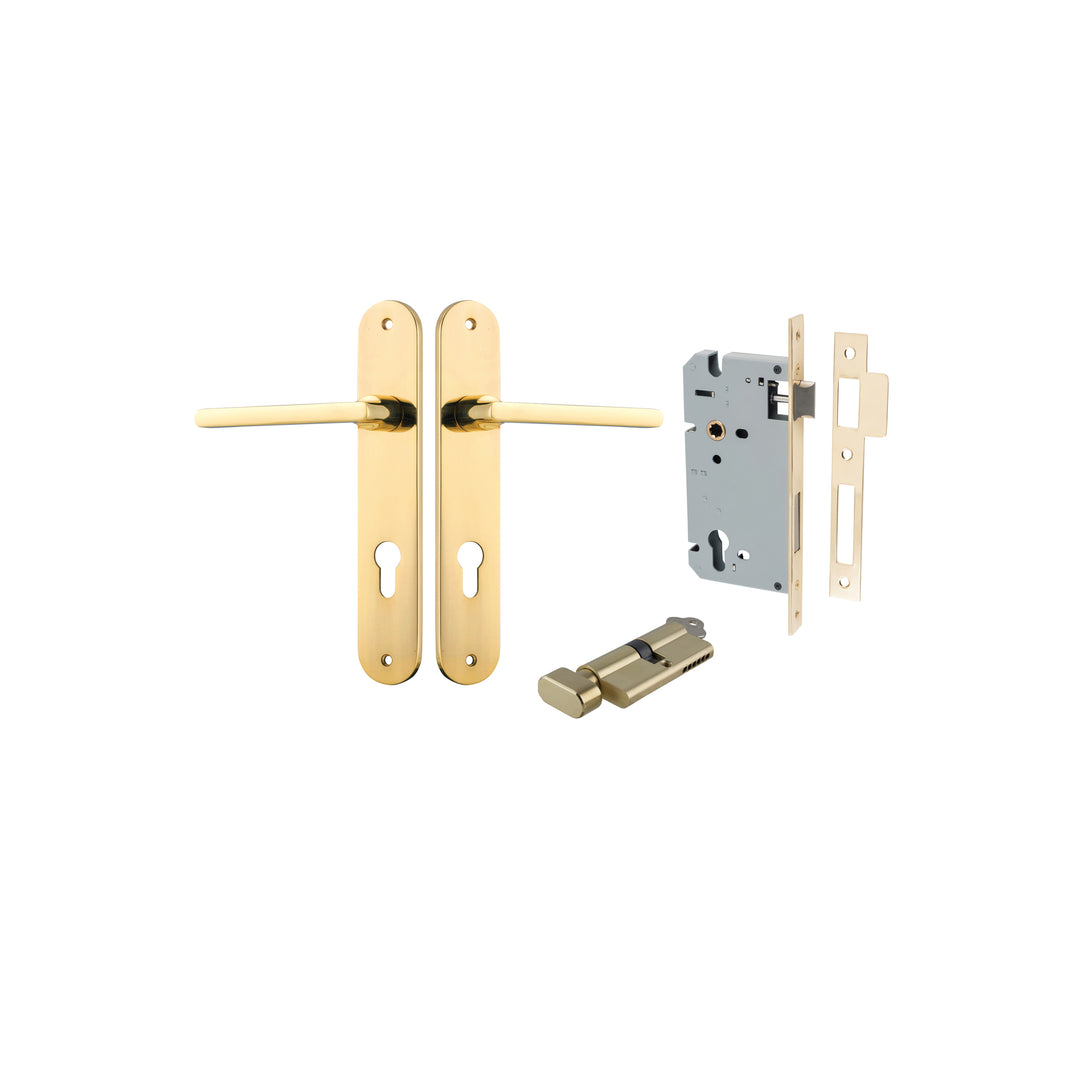 Baltimore Lever - Oval Backplate Entrance Kit with High Security Lock Polished Brass