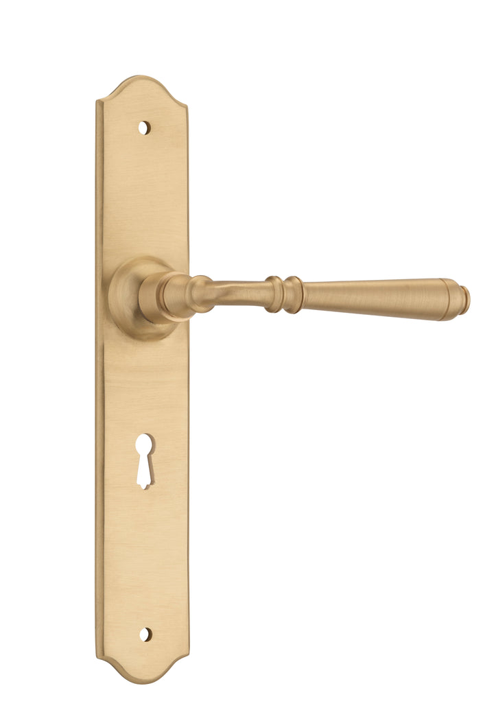 Door Lever Reims Lock Pair Unlacquered Satin Brass H240xW43xP70mm