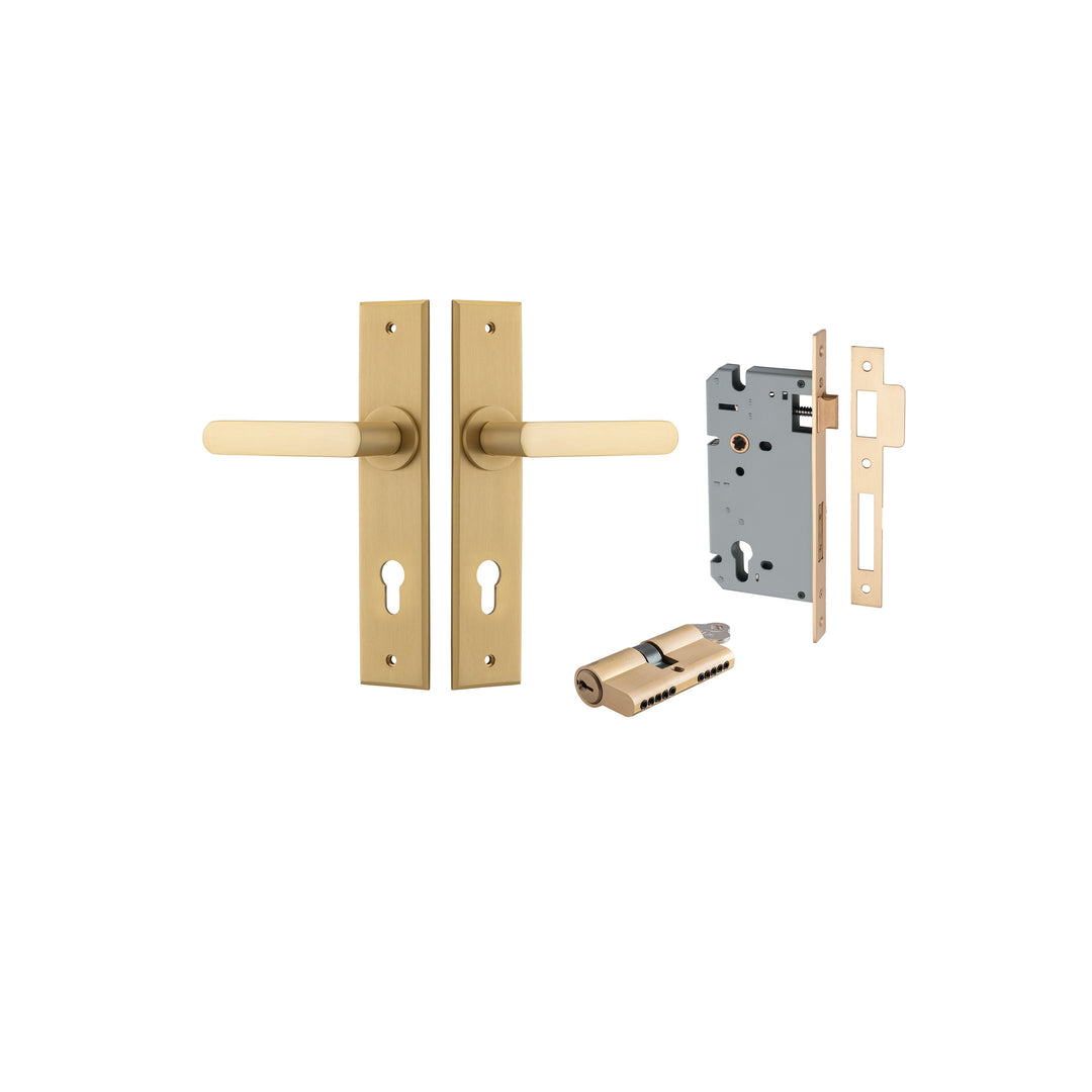 Osaka Lever - Chamfered Backplate Entrance Kit with High Security Lock Brushed Brass