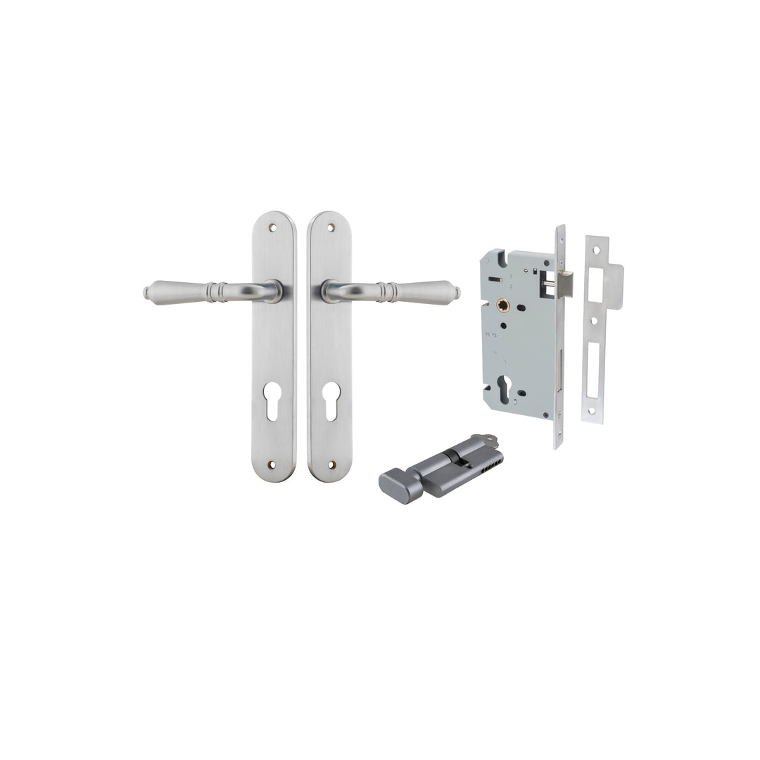 Sarlat Lever - Oval Backplate Entrance Kit with High Security Lock Brushed Chrome