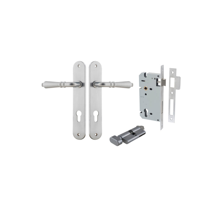 Sarlat Lever - Oval Backplate Entrance Kit with High Security Lock Brushed Chrome
