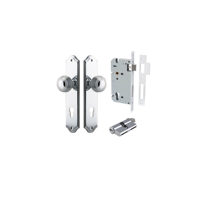 Guildford Knob - Shouldered Backplate Entrance Kit with High Security Lock Polished Chrome