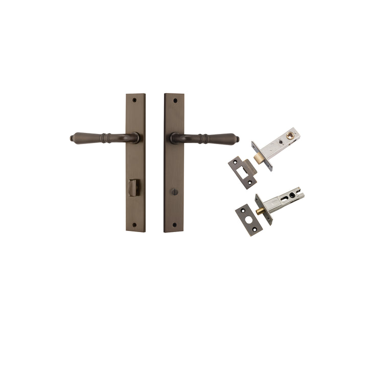 Sarlat Lever - Rectangular Backplate Privacy Kit with Privacy Turn Signature Brass